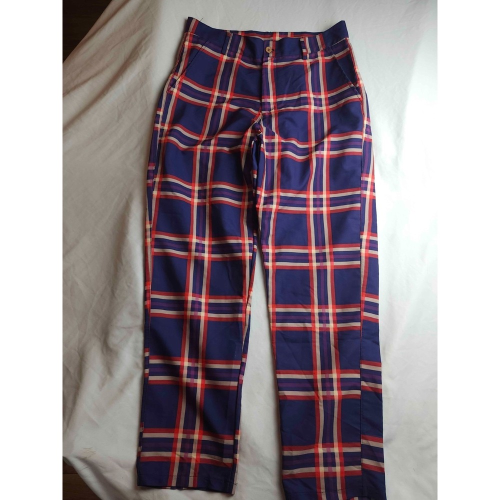 Plaid Dress Pants Womens M Blue Red Preppy Dark Academia Minimalist Office Siren